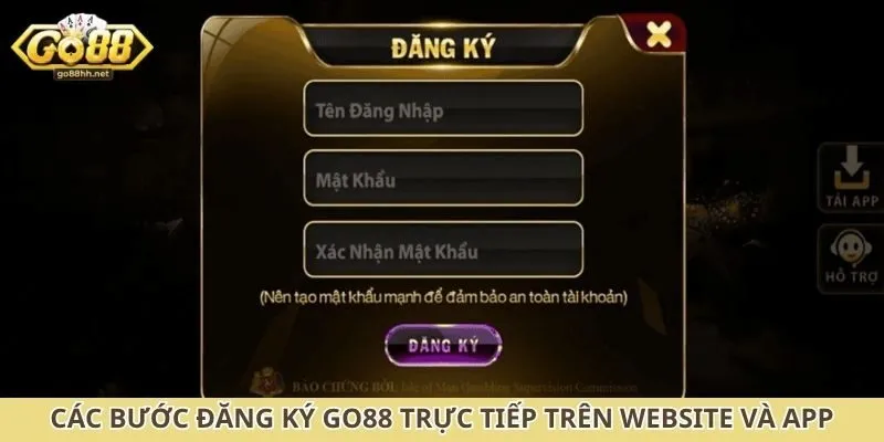 Các bước đăng ký Go88 trực tiếp trên website và app